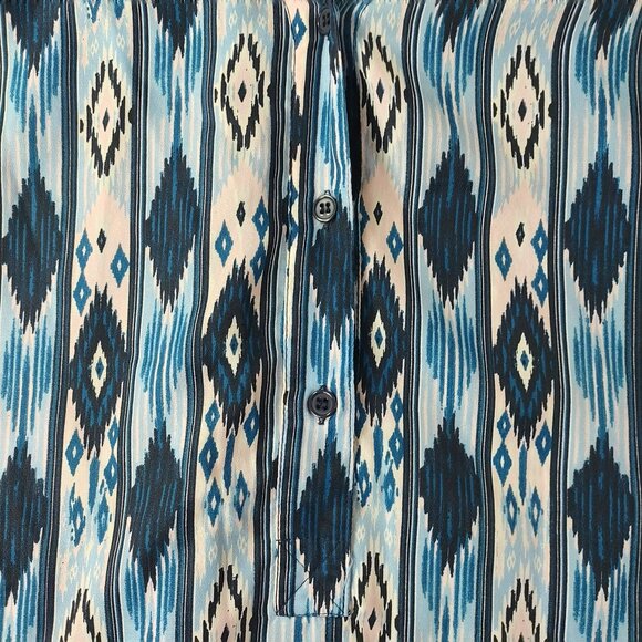 Chelsea Violet Womens Tunic Dress M Blue Ikat Roll Tab Sleeve Hi Low Boho Casual - Picture 7 of 11